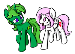 Size: 1132x816 | Tagged: safe, artist:spheedc, oc, oc only, oc:lime dream, oc:sasha gemini, pegasus, pony, unicorn, digital art, female, mare, simple background, transparent background