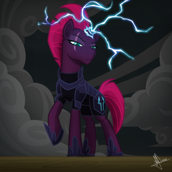 Size: 2048x2048 | Tagged: safe, artist:whitequartztheartist, tempest shadow, pony, unicorn, g4, broken horn, female, high res, horn, magic, solo