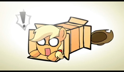 Size: 1024x600 | Tagged: safe, artist:alfa995, applejack, earth pony, pony, g4, :o, applejack's hat, box, cowboy hat, exclamation point, female, hat, open mouth, pony in a box, shocked, shocked expression, solo
