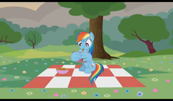 Size: 1024x600 | Tagged: safe, artist:agrol, daring do, rainbow dash, pegasus, pony, just relax and read, g4, book, bowl of cookies, cookie, cute, dashabetes, female, food, holding a book, picnic, picnic blanket, sitting, solo, tree, wing hands, wing hold, wings