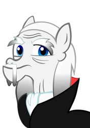 Size: 794x1123 | Tagged: safe, pony, vampire, blue eyes, cloak, clothes, dracula, elderly, facial hair, inkscape, ponified, simple background, solo, transparent background