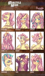 Size: 1291x2160 | Tagged: safe, artist:konejo, fluttershy, ghost, pegasus, pony, undead, g4, alternate hairstyle, ambiguous facial structure, bedroom eyes, cute, dreadlocks, ear piercing, earring, emo, eyeshadow, female, flutterpunk, grin, hair over one eye, hairstyle, hairstyle meme, human hair, jewelry, leaf, lipstick, makeup, mare, meme, mohawk, nose piercing, nose ring, one eye closed, open mouth, piercing, pigtails, ponytail, punk, shyabetes, smiling, solo, sweat, tattoo, tongue out, wink