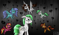 Size: 854x512 | Tagged: safe, artist:dreamyskies, oc, oc only, oc:aquashock, oc:dreamer skies, alicorn, earth pony, pegasus, pony, abstract background, alicorn oc, alone, broken hearts, crying, dark background, depression, earth pony oc, female, forever alone, heart, horn, lonely, male, meme, pegasus oc, relationship, relationships, sad, signature, tears of pain, teary eyes, wings