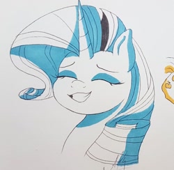 Size: 910x888 | Tagged: safe, artist:galaxy.in.mind, rarity, pony, unicorn, g4, bust, eyes closed, female, grin, mare, smiling, solo, traditional art