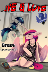 Size: 1563x2344 | Tagged: safe, artist:brainiac, princess cadance, shining armor, fallout equestria, g4, duo, female, imminent betrayal, magazine cover, male