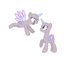 Size: 1578x1207 | Tagged: safe, artist:intfighter, oc, oc only, alicorn, pony, alicorn oc, angry, bald, base, duo, flying, horn, looking at each other, open mouth, raised hoof, simple background, transparent background, wings