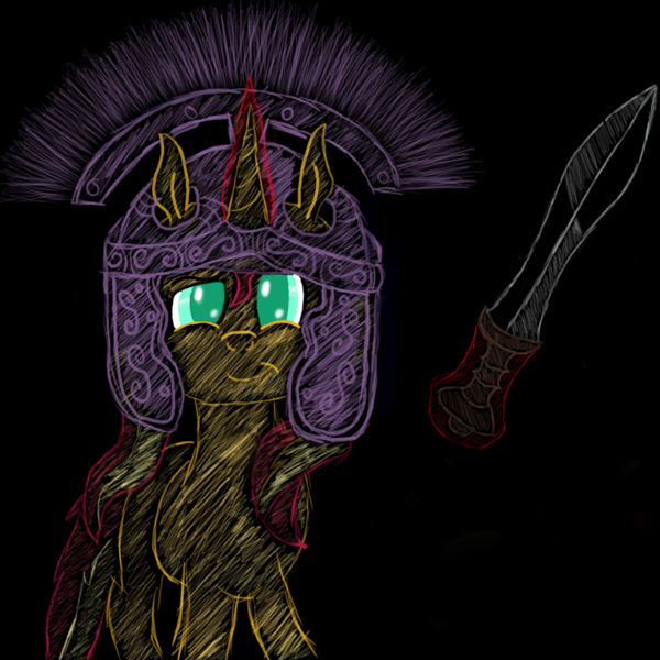 2428483 safe artist divifilly sunset shimmer pony black background gladius helmet magic magic aura simple background sketch sword weapon derpibooru derpibooru