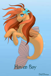 Size: 400x600 | Tagged: safe, artist:katmares, haven bay, seapony (g4), g4, bow, hair bow, solo