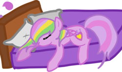 Size: 666x395 | Tagged: safe, artist:xxninjaunicornxx, ploomette, pegasus, pony, g4, bed, female, sleeping, solo