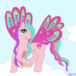 Size: 800x799 | Tagged: safe, artist:ditzydewdrop, ploomette, pegasus, pony, g4, cloud, female, glimmer wings, mare, on a cloud, sky, solo, wings
