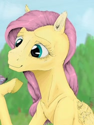 Size: 1024x1358 | Tagged: safe, artist:rachelmacready, fluttershy, butterfly, pegasus, pony, g4, female, mare, mixed media, solo
