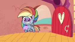 Size: 1280x720 | Tagged: safe, edit, edited screencap, screencap, rainbow dash, pegasus, pony, g4, g4.5, my little pony: pony life, unboxing day, ball, female, mare, solo