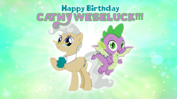 Size: 1280x719 | Tagged: safe, artist:andoanimalia, mayor mare, spike, g4, birthday, cathy weseluck