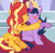 Size: 2500x2453 | Tagged: safe, sunset shimmer, twilight sparkle, alicorn, pony, g4, ^^, alicornified, bacon hair, blushing, castle, crown, cute, equestria, eyes closed, female, happy, high res, hug, jewelry, lesbian, love, race swap, regalia, shimmerbetes, shimmercorn, ship:sunsetsparkle, shipping, stars, sun, twiabetes, twilight sparkle (alicorn)