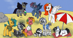 Size: 5015x2600 | Tagged: safe, artist:хлебушек, oc, oc:anckuntie, oc:canada, oc:drew dru, oc:funerius, oc:kanter, oc:mondensor day, oc:night silver, oc:stinger, oc:wry bell