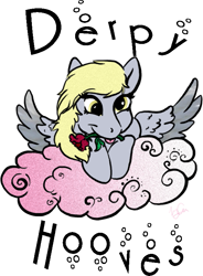 Size: 567x772 | Tagged: safe, artist:vintagewolf, derpy hooves, pegasus, pony, g4, cloud, cute, derp, derpabetes, female, flower, mare, pink cloud, rose, simple background, solo, spread wings, tongue out, white background, wings