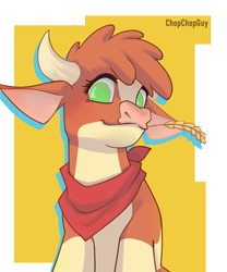 Size: 2000x2400 | Tagged: safe, artist:chopchopguy, arizona (tfh), cow, them's fightin' herds, abstract background, community related, high res, mouth hold, simple background, straw in mouth