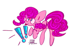 Size: 1073x743 | Tagged: safe, artist:twilightcomet, pinkie pie, earth pony, pony, g4, :p, exclamation point, female, mare, simple background, solo, tongue out, transparent background
