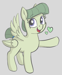 Size: 701x846 | Tagged: safe, artist:heretichesh, oc, oc only, unnamed oc, pegasus, pony, butt wings, eyebrows, eyebrows visible through hair, female, folded wings, four wings, gray background, heart, looking at you, mare, multiple wings, open mouth, open smile, pegasus oc, simple background, smiling, smiling at you, solo, spread wings, tail, tail wrap, wings