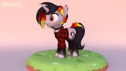 Size: 1600x900 | Tagged: safe, artist:regendary, oc, oc only, oc:moonshine, pony, unicorn, 3d, clothes, collar, ear piercing, female, flannel, flannel shirt, hockless socks, hoofless socks, mare, piercing, shirt, socks, solo, stockings, thigh highs
