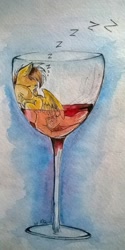 Size: 542x1080 | Tagged: safe, artist:kiwwsplash, oc, oc only, pegasus, pony, alcohol, cup, cup of pony, eyes closed, glass, micro, onomatopoeia, pegasus oc, sleeping, solo, sound effects, traditional art, wine, wine glass, wings, zzz