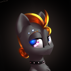 Size: 2400x2400 | Tagged: safe, artist:shido-tara, oc, oc only, oc:convict21, cyborg, augmented, bust, collar, cyber eye, high res, looking at you, portrait, simple background