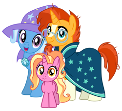 Size: 1024x931 | Tagged: safe, artist:emeraldblast63, luster dawn, sunburst, trixie, pony, unicorn, g4, the last problem, family, father and child, father and daughter, female, filly, filly luster dawn, luster dawn is trixie's and sunburst's daughter, luster dawn is trixie's daughter, male, mother and child, mother and daughter, parent and child, ship:trixburst, shipping, simple background, straight, transparent background