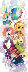 Size: 550x1395 | Tagged: safe, artist:a-nup, applejack, fluttershy, pinkie pie, rainbow dash, rarity, twilight sparkle, earth pony, pegasus, pony, unicorn, g4, alternate hairstyle, clothes, cute, dress, eyes closed, female, gala dress, mane six, mare, one eye closed, open mouth, pony pile, smiling, tower of pony, unicorn twilight, wink, zoom layer