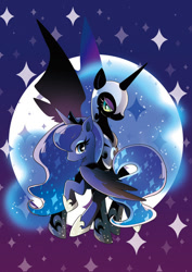 Size: 504x713 | Tagged: safe, artist:a-nup, nightmare moon, princess luna, alicorn, pony, g4, cute, duality, female, full moon, mare, moon, profile, spread wings, wings