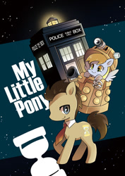 Size: 504x713 | Tagged: safe, artist:a-nup, derpy hooves, doctor whooves, time turner, earth pony, pegasus, pony, g4, crossover, dalek, doctor who, duo, female, male, mare, stallion, tardis, the doctor