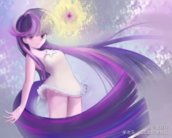 Size: 2952x2362 | Tagged: dead source, safe, artist:玉仔仔, twilight sparkle, human, g4, bare shoulders, clothes, cute, dress, female, high res, horn, horned humanization, humanized, looking at you, solo, tailed humanization