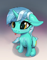 Size: 2445x3096 | Tagged: safe, artist:xbi, lyra heartstrings, pony, unicorn, g4, :p, blushing, chest fluff, cute, female, floppy ears, gradient background, high res, lyrabetes, sitting, solo, tongue out
