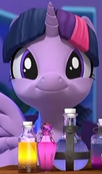 Size: 231x393 | Tagged: safe, edit, edited screencap, screencap, twilight sparkle, alicorn, pony, g4, hello pinkie pie, 3d, cropped, cute, looking at you, potions, smiling, smiling at you, solo, spread wings, twiabetes, twilight sparkle (alicorn), twilight sparkle's potion challenge, wings