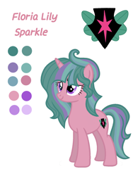 Size: 1268x1690 | Tagged: safe, artist:stellamoonshineyt, oc, oc only, oc:floria lily, pony, unicorn, female, mare, offspring, parent:timber spruce, parent:twilight sparkle, parents:timbertwi, reference sheet, solo