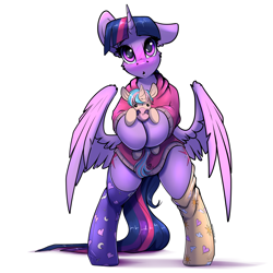Size: 3000x3000 | Tagged: safe, artist:skitsroom, twilight sparkle, alicorn, pony, g4, bipedal, clothes, female, high res, looking at you, mare, plushie, simple background, socks, solo, twilight sparkle (alicorn), white background