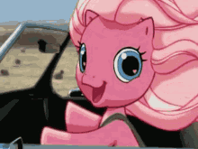 Size: 220x165 | Tagged: safe, pinkie pie (g3), pony, g3, g3.5, animated, car, convertible, female, looking at you, loop, mare, one eye closed, solo, this will end in death, this will end in tears, this will end in tears and/or death, windswept mane, wink, winking at you