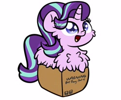 Size: 3250x2688 | Tagged: dead source, safe, artist:php142, starlight glimmer, pony, unicorn, g4, best pony, box, chest fluff, cute, female, fluffy, glimmerbetes, high res, if i fits i sits, looking up, mare, pony in a box, simple background, solo, white background