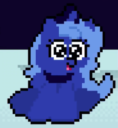 Size: 505x547 | Tagged: safe, artist:2snacks, edit, princess luna, alicorn, pony, g4, animated, cropped, cute, female, filly, get stick bugged lol, gif, lunabetes, mare, meme, moon, perfect loop, pixel art, solo, space, woona, younger