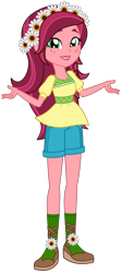 Size: 1500x3353 | Tagged: safe, artist:sketchmcreations, gloriosa daisy, equestria girls, g4, clothes, commission, female, floral head wreath, flower, lipstick, looking at you, sandals, shrug, simple background, smiling, socks, solo, transparent background, vector