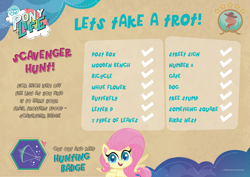 Size: 3507x2480 | Tagged: safe, fluttershy, pegasus, pony, g4, g4.5, my little pony: pony life, official, activity sheet, badge, challenge, high res, my little pony logo, scavenger hunt, text, trial trotters