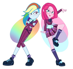 Size: 1755x1674 | Tagged: safe, artist:tsetsera, pinkie pie, rainbow dash, equestria girls, g4, alternate hairstyle, alternate universe, clothes, crystal prep academy uniform, crystal prep shadowbolts, female, lesbian, pinkamena diane pie, school uniform, ship:pinkiedash, shipping, short hair, simple background, transparent background