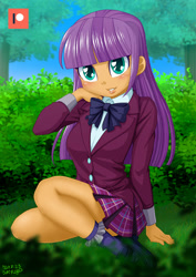 Size: 707x1000 | Tagged: safe, artist:uotapo, ginger owlseye, human, equestria girls, g4, blushing, clothes, crystal prep academy uniform, cute, female, legs, looking at you, owlabetes, patreon, patreon logo, plaid skirt, pleated skirt, school uniform, skirt, solo, uotapo is trying to murder us