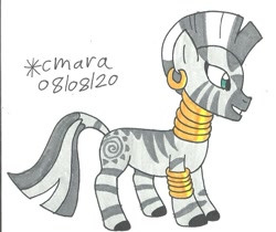 Size: 964x811 | Tagged: safe, artist:cmara, zecora, pony, zebra, g4, bracelet, ear piercing, earring, female, grin, jewelry, neck rings, piercing, simple background, smiling, solo, traditional art, white background