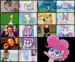 Size: 721x600 | Tagged: safe, edit, screencap, caramel latte, opalescence, pinkie pie, smallfry, winona, cat, dog, earth pony, human, pony, g4, g4.5, my little pony: pony life, one click wonder, all the memes, boromir, brave of the sun fighbird, business cat, colt, condescending wonka, doge, doris teavee, female, gene wilder, homer simpson, homer simpson backs into bushes, irl, irl human, is this a pigeon, julie andrews, lord of the rings, male, mare, meme, memes really do come true, meta, one does not simply walk into mordor, photo, ponified meme, roald dahl, sean bean, stallion, success kid, the simpsons, the sound of music, unnamed character, unnamed pony, willy wonka, willy wonka and the chocolate factory