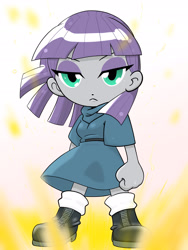 Size: 1668x2224 | Tagged: safe, artist:batipin, maud pie, equestria girls, g4, action pose, alternate versions at source, aura, badass, chibi, female, implied dragonball super, implied dragonball z, looking at you, powering up, solo, the fire in her eyes