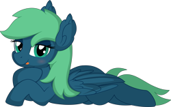 Size: 8123x5104 | Tagged: safe, artist:cyanlightning, oc, oc only, oc:emerald, pegasus, pony, .svg available, absurd resolution, blushing, female, folded wings, lidded eyes, looking at you, lying down, mare, prone, simple background, solo, tongue out, transparent background, vector, wings