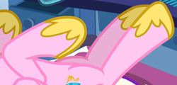 Size: 2222x1065 | Tagged: safe, screencap, princess cadance, alicorn, pony, g4, games ponies play, concave belly, cropped, female, hoof shoes, legs, lying down, mare, on back, pictures of bellies, pictures of legs, princess shoes, slender, solo, thin