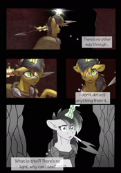 Size: 1280x1833 | Tagged: safe, artist:tillie-tmb, oc, oc:tempest, pony, unicorn, comic:the amulet of shades, comic, female, magic, mare, solo, spear, weapon