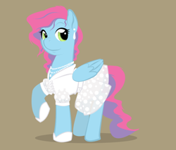 Size: 900x766 | Tagged: safe, alternate version, artist:askmerriweatherauthor, oc, oc only, oc:tootie frootie, pegasus, pony, clothes, dress, jewelry, necklace, pearl necklace, solo