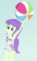 Size: 127x207 | Tagged: safe, screencap, starlight, equestria girls, equestria girls series, forgotten friendship, g4, armpits, bandeau, bare shoulders, beach ball, bow, clothes, cropped, female, midriff, sleeveless, solo, strapless, strapless bikini, striped swimsuit, swimsuit